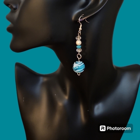 3/$30 HANDMADE Lampwork Marble Beaded Long Dangle Hook Earrings - Picture 1 of 4